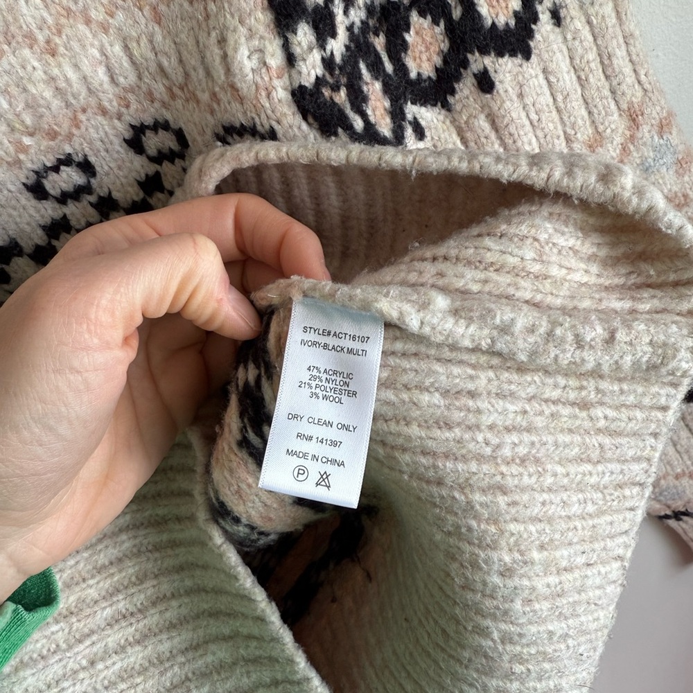 ASTR the Label Maria Mock Neck Fair Isle Knit Sweater - Ivory/Black - Medium - Picture 15 of 15